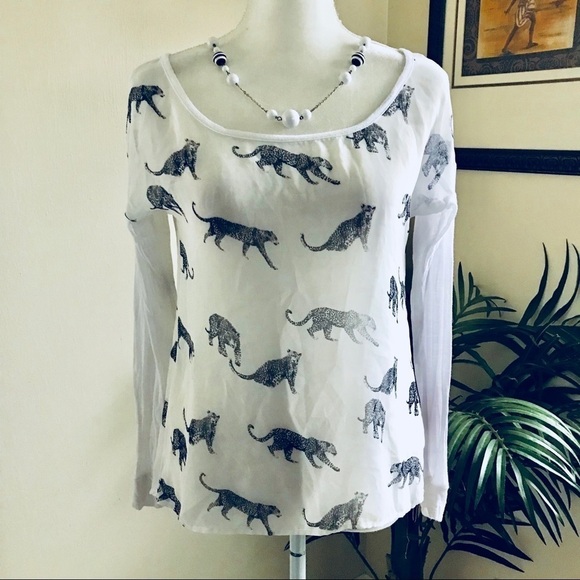 Aeropostale Tops - 2/$15 Aeropostale Long Sleeve Sheer Leopard Top M White